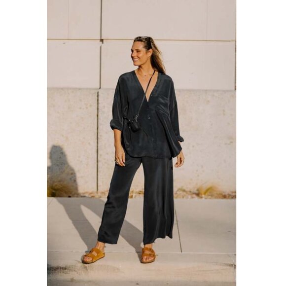 Mamène Sand Washed Silk Pants Black M - Picture 2 of 12